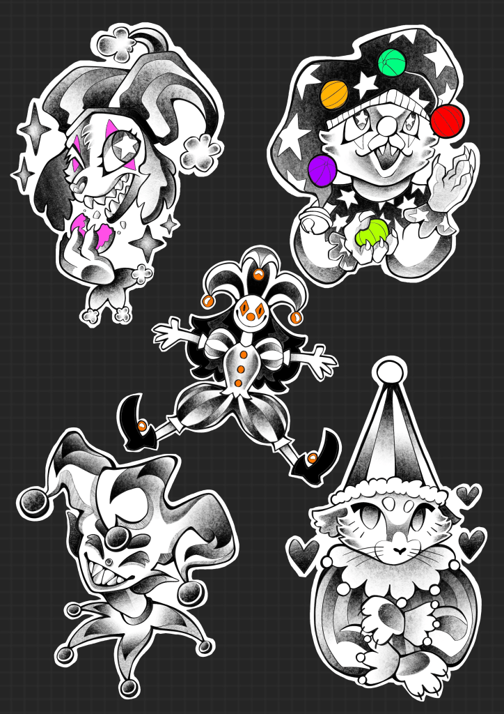 Wanna-do clowns and jesters (tattoo, design, arikatora)