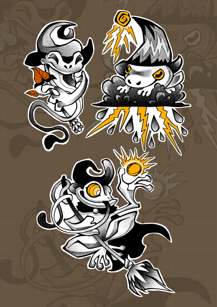 Wanna-do designs of magic-user frogs (tattoo, design, arikatora)